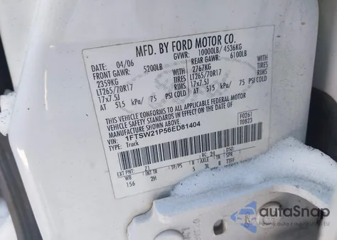 2006 Ford F-250 Lariat/Xl/Xlt из США, поврежденный, VIN 1FTSW21P56ED81404